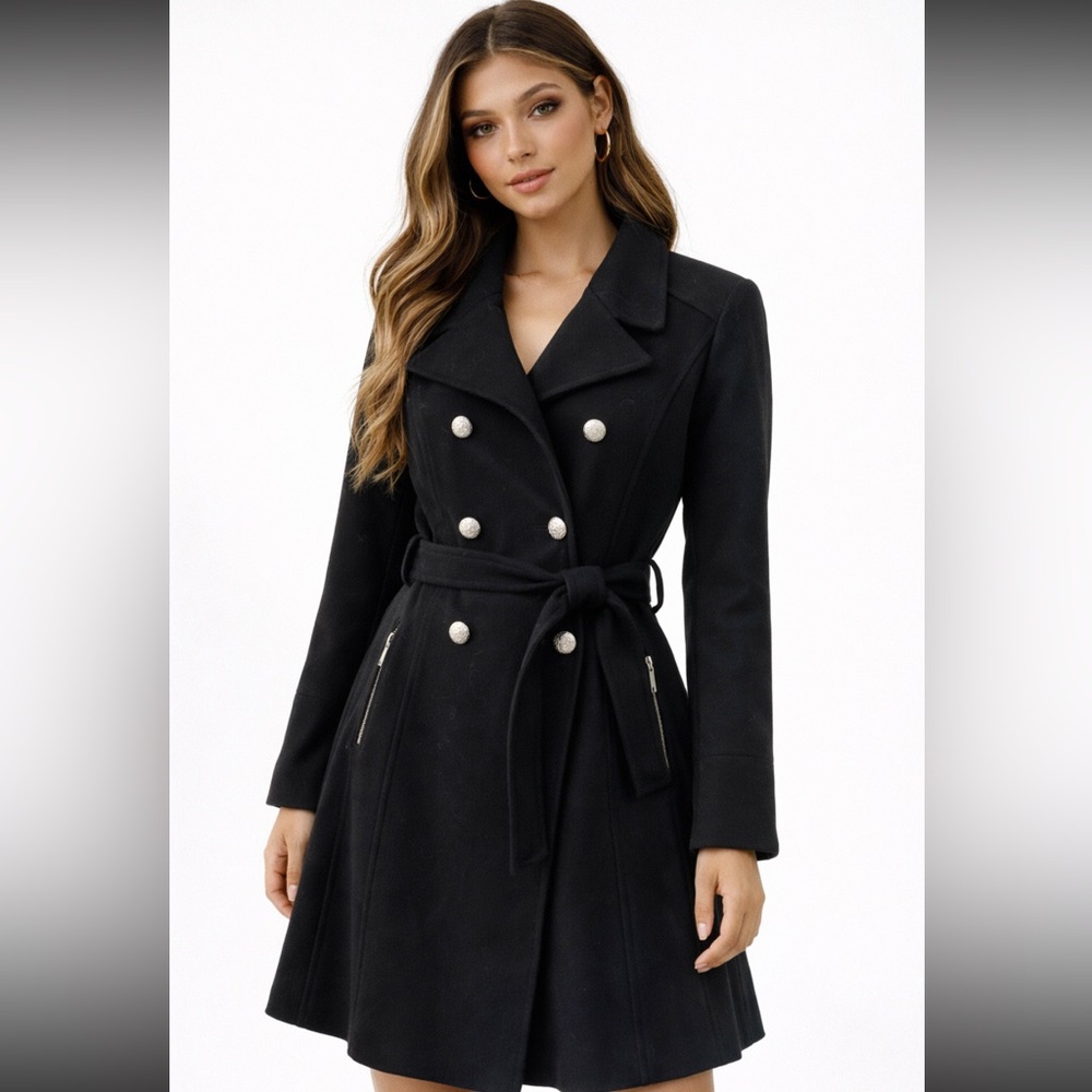 GUESS Women's Elegant Black Trench Coat
